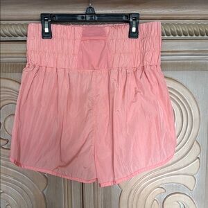 FP Movement by Free People Coral Pink Smocked High-Waist Athletic Shorts